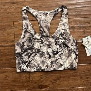 Zella Studio Lite Longline Sports Bra in Black Marbelized Print Size S